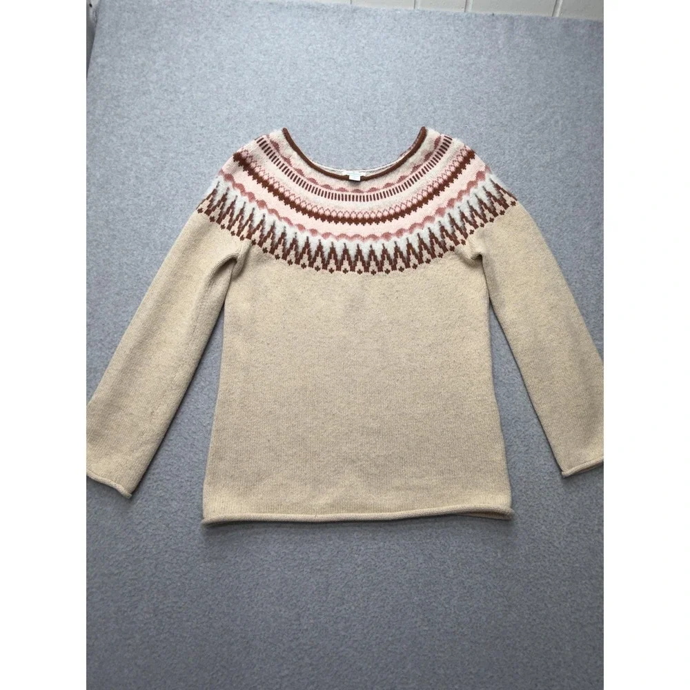 Sundance Womens Sweater Beige‎ Fair Isle Cotton Nylon Wool Pullover